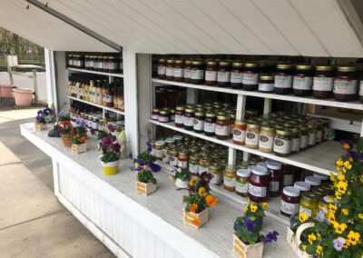 shelves of jarred produce