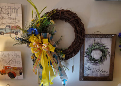 spring twig wreath with big yellow bow